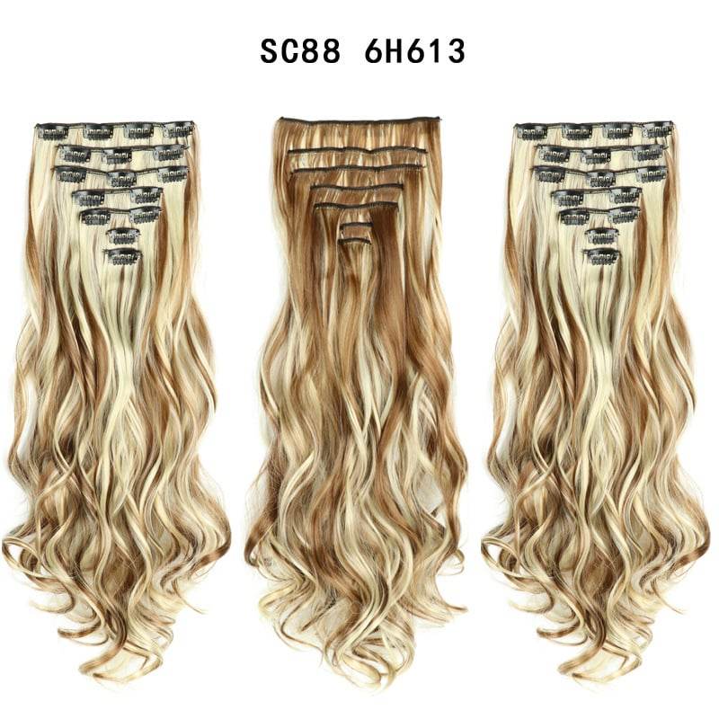 Seven Piece Wig Piece 16 Card Women Chemical Fibre High Temperature Silk Wig Long Curly Hair - Price Value Store
