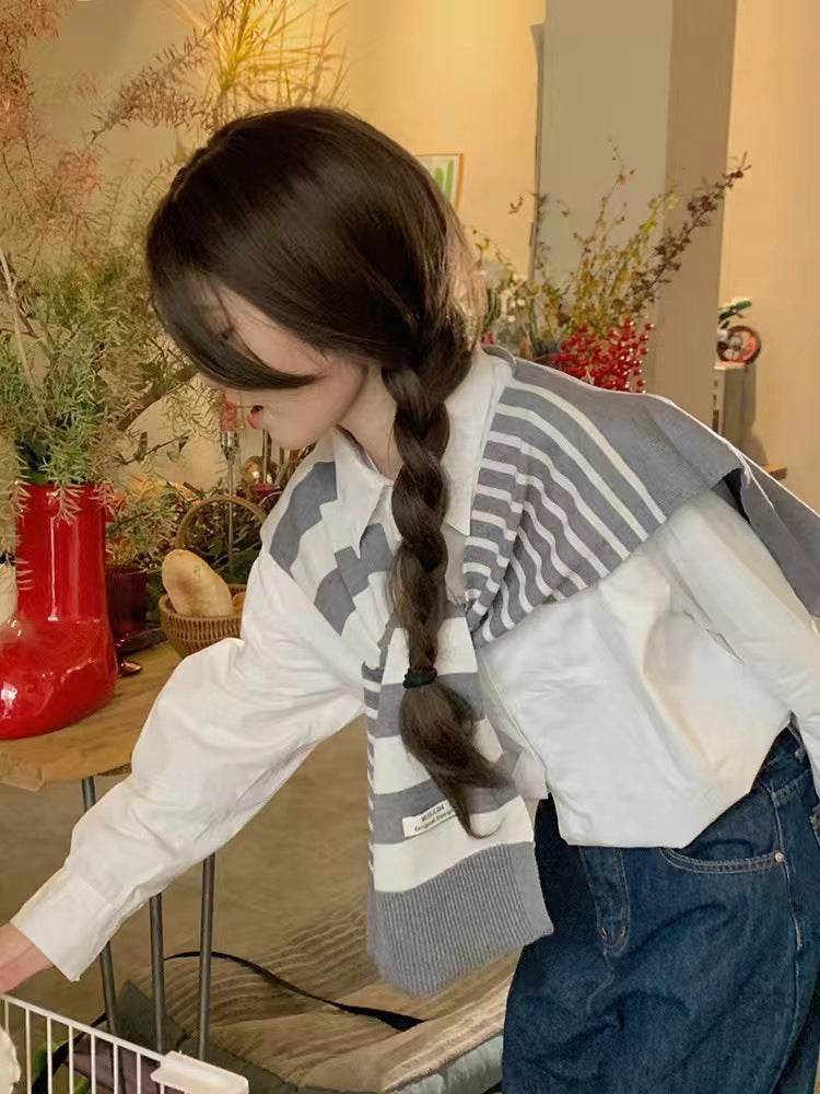 Striped shawl outerwear - Price Value Store