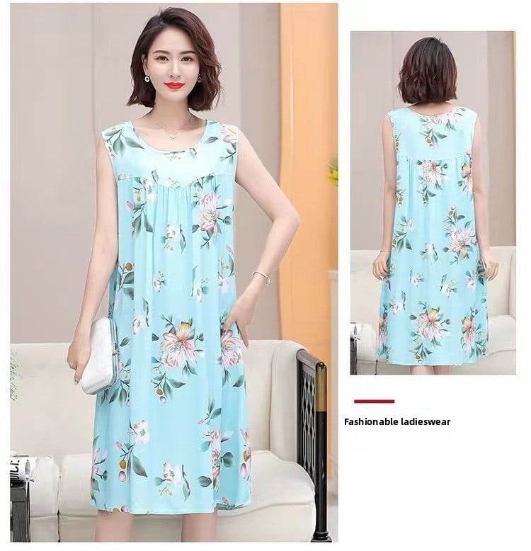 Women's Summer Sleeveless Cotton Silk Nightgown - Price Value Store