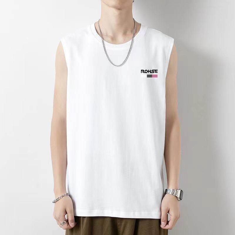 White vest men's spring youth basic loose Hong Kong style sleeveless T-shirt plus size casual bottoming shirt - Price Value Store