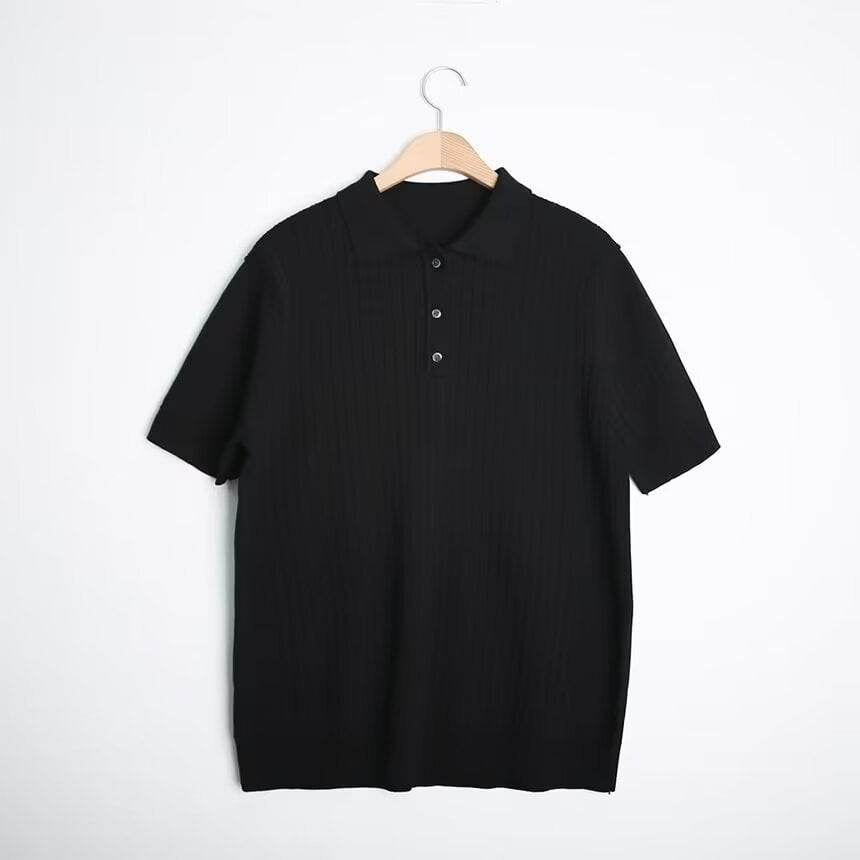 Fashion Casual Lapel Pure Color Polo Shirt Casual Knitted Short-Sleeved Men's Summer New Breathable Trendy Men's T-Shirt - Price Value Store