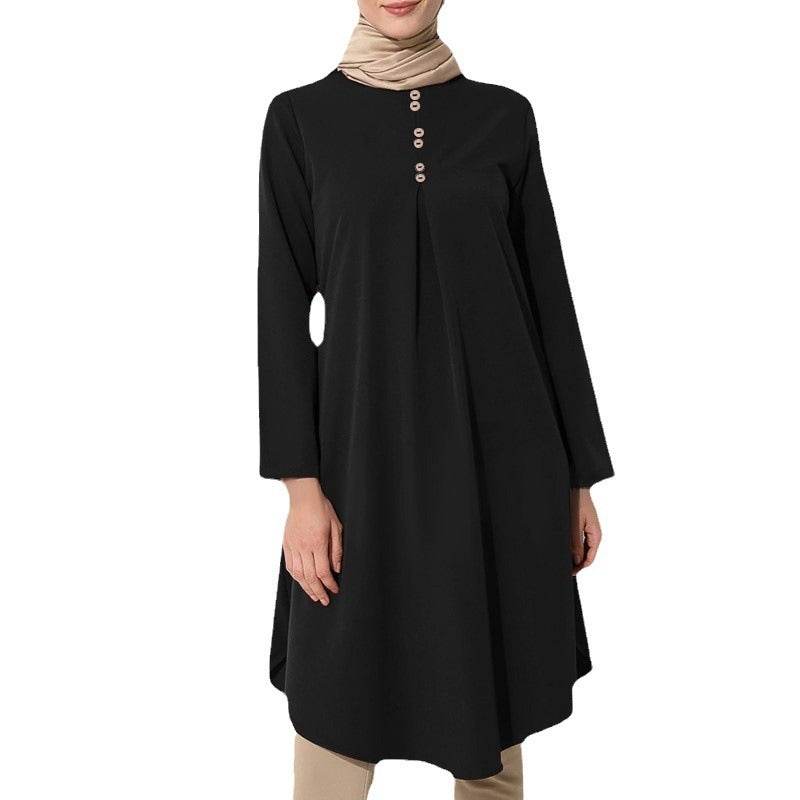 Solid-color buttoned patchwork maxi dress - Price Value Store