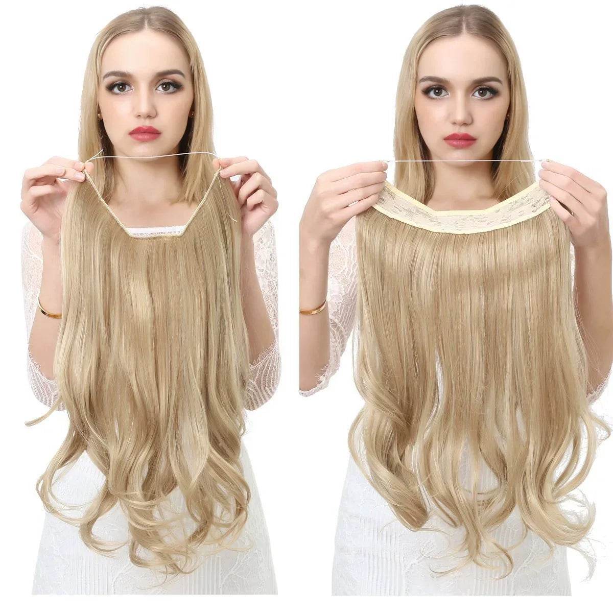 European and American wig one-piece hair quantity multiple U-shaped hair extension female fishing line wig invisible natural long curly hair - Price Value Store