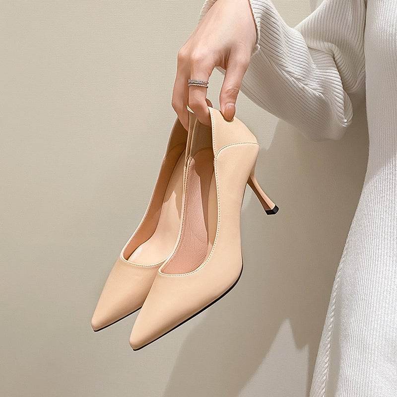 Women's slender and pointed-toe French-style large-sized low-heeled slip-on shoes - Price Value Store