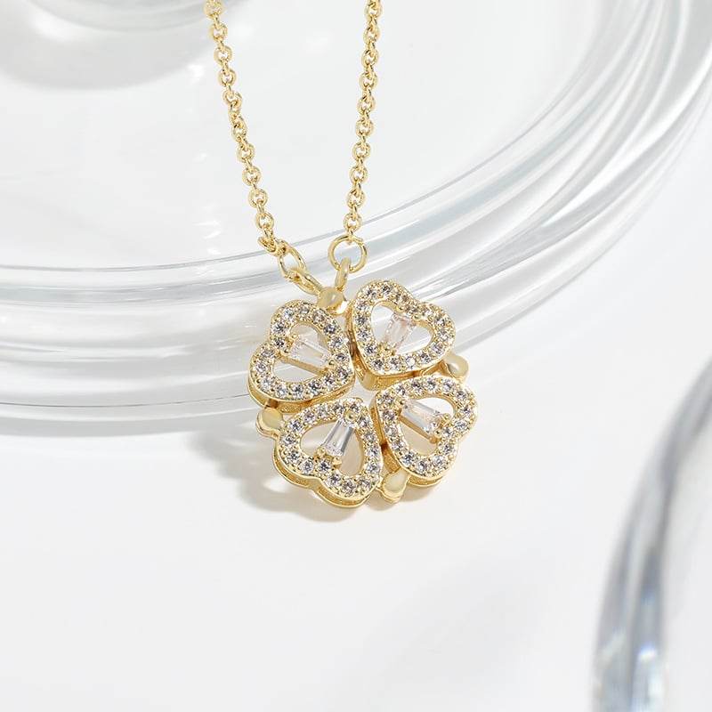 Two-Wearing Love Flower Pendant Heart-to-Heart Niche Design Sense One-Style Multi-Wearing Heart-Shaped Four-leaf Clover Necklace - Price Value Store