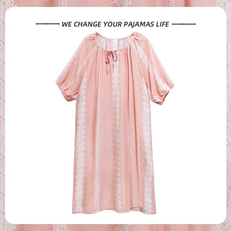 Women's Summer Cotton Silk Nightgown Dress with Belt, Korean Style - Price Value Store