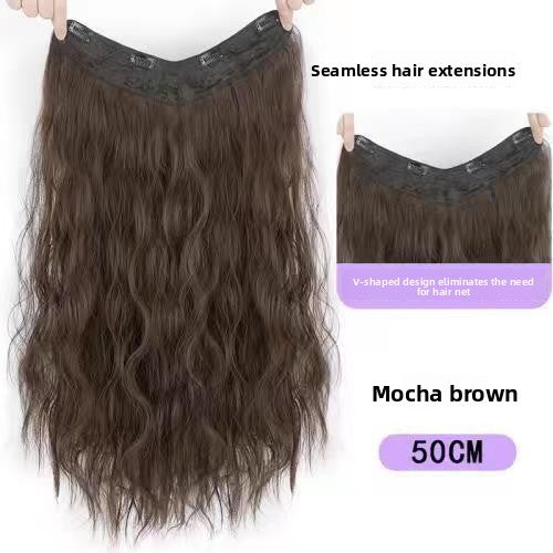 Women's V-Shaped Long Curly Invisible Hair Extension Patch