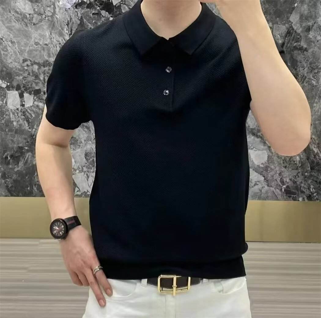 Fashion Casual Lapel Pure Color Polo Shirt Casual Knitted Short-Sleeved Men's Summer New Breathable Trendy Men's T-Shirt - Price Value Store