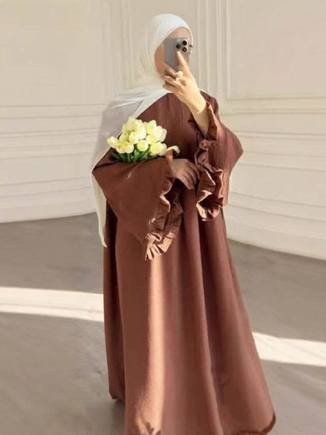 Fashionable and Elegant Pure Color Petal Sleeve Dress - Price Value Store