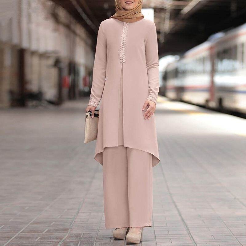 Lace long-sleeved top with wide-leg pants set - Price Value Store