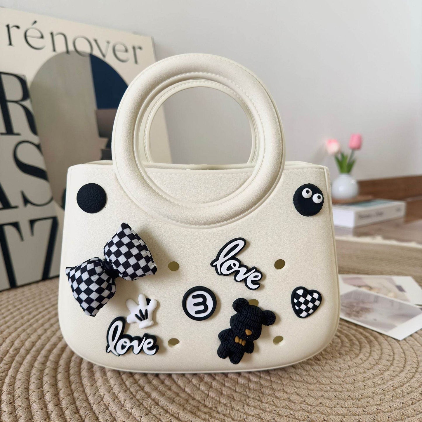 Mini EVA Beach Square Shell Handbag with DIY Hole Pattern - Price Value Store