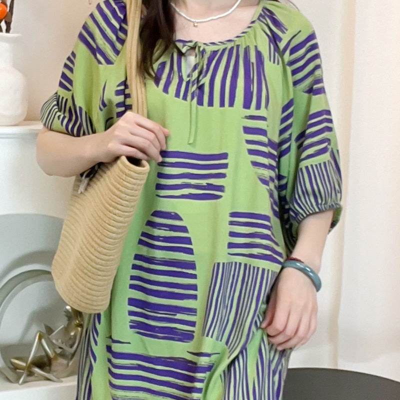 Women's Summer Cotton Silk Nightgown Dress with Belt, Korean Style - Price Value Store