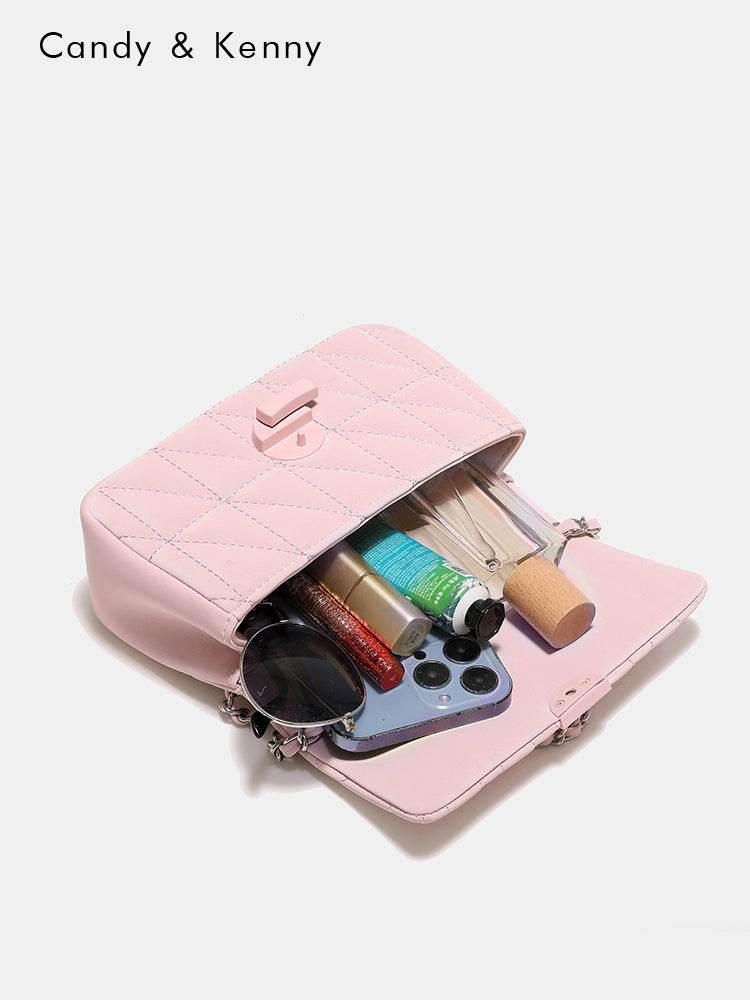 Pink checkered chain crossbody bag - Price Value Store