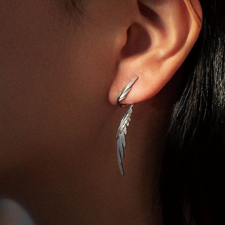 Wings Earrings Niche Design Simple Cold Style Retro High-end Fashion New Feather Earrings All-match Accessories - Price Value Store