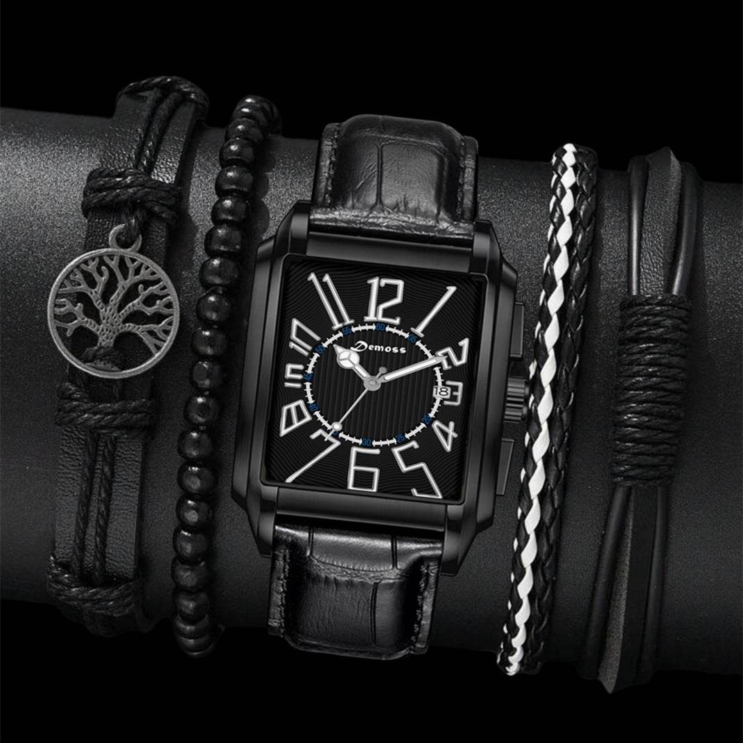 Fashion Men's Square Quartz Watch with Bracelet Set - Price Value Store
