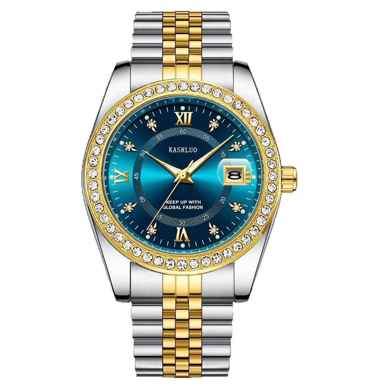 2025 New Roman Numerals Diamond Calendar Steel Band Watch Luminous Waterproof High Color Value Watch Cross-border Hot Sale - Price Value Store