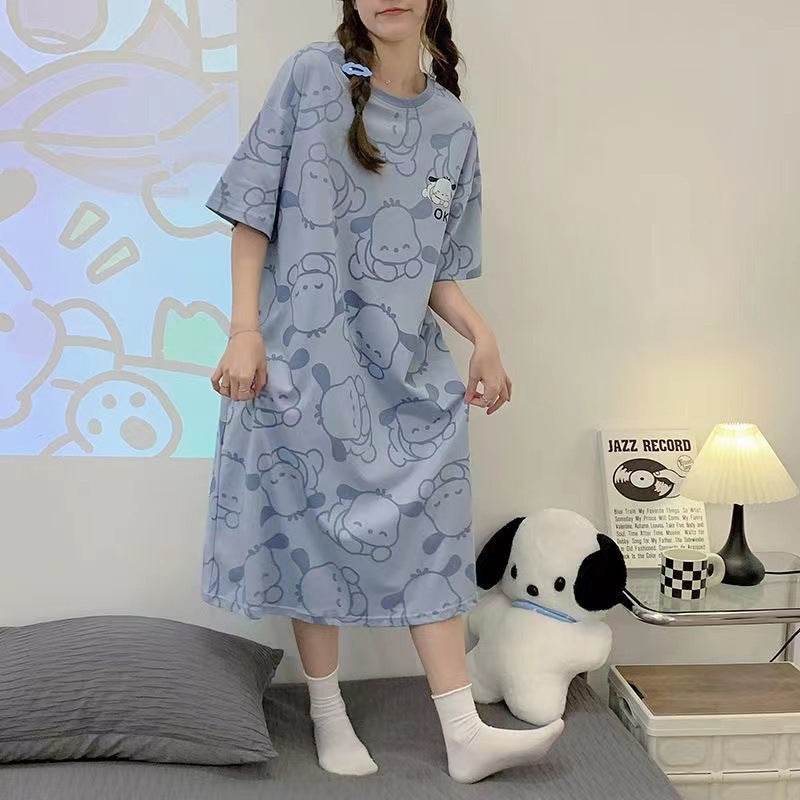 Women's Summer Cartoon Short Sleeve Pajama Dress - Loose Comfortable Home Wear - Price Value Store