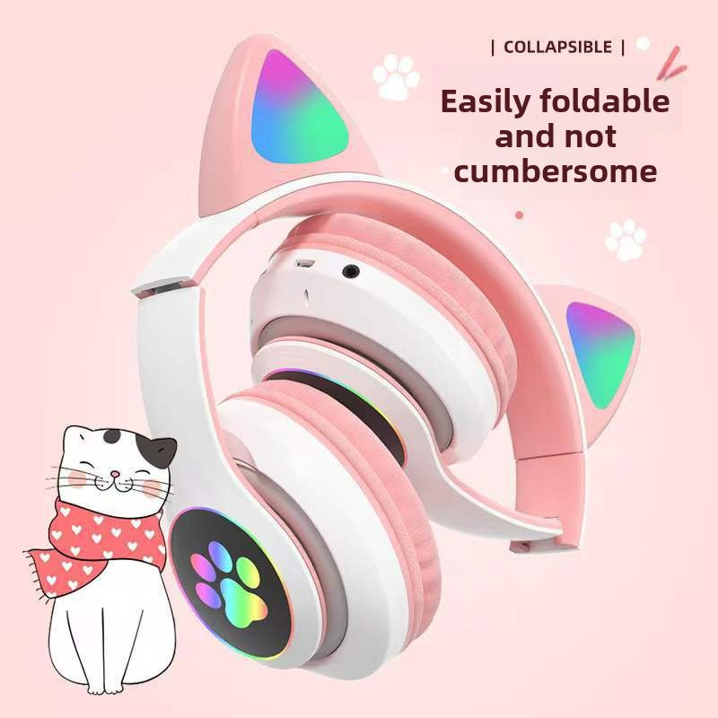 Cat Ear Bluetooth Headset with Luminous Foldable Design