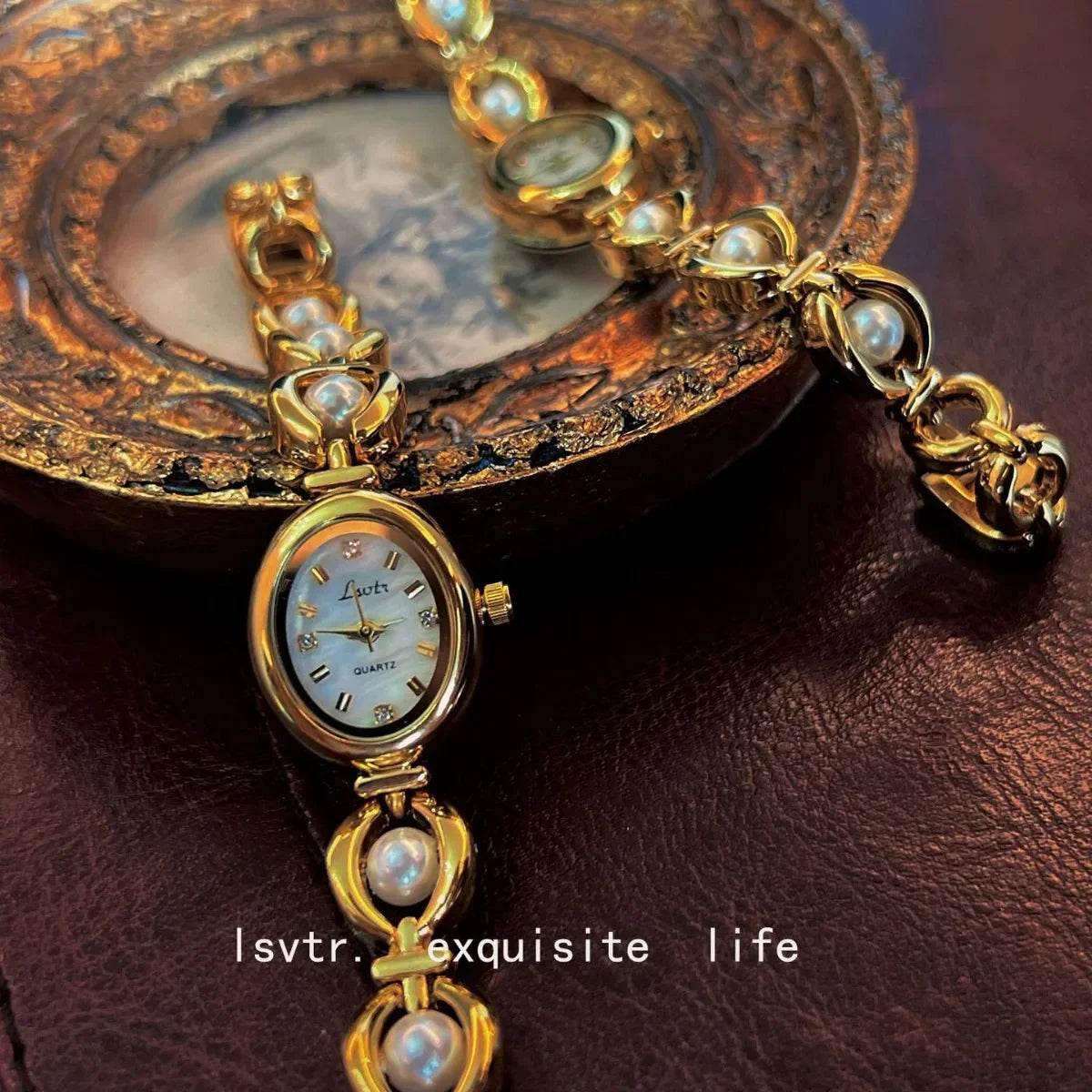 A mid-history light luxury imitation pearl watch with elegant bracelet for women - Price Value Store