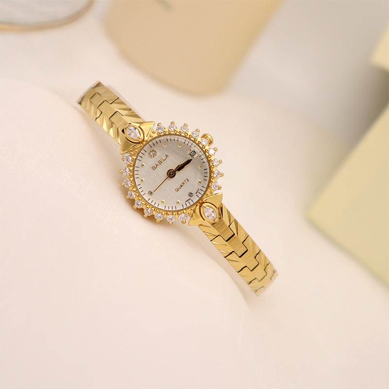 Diamond-encrusted relief bracelet, elegant quartz small gold watch - Price Value Store