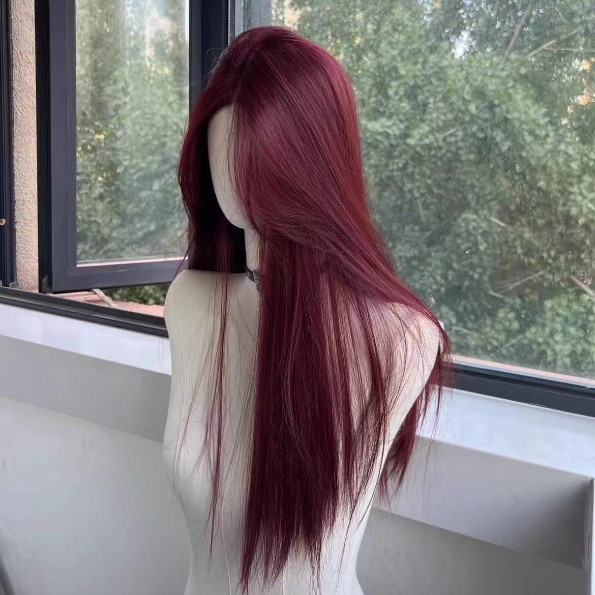 Red Mid-length Straight Hair Full Head Wig