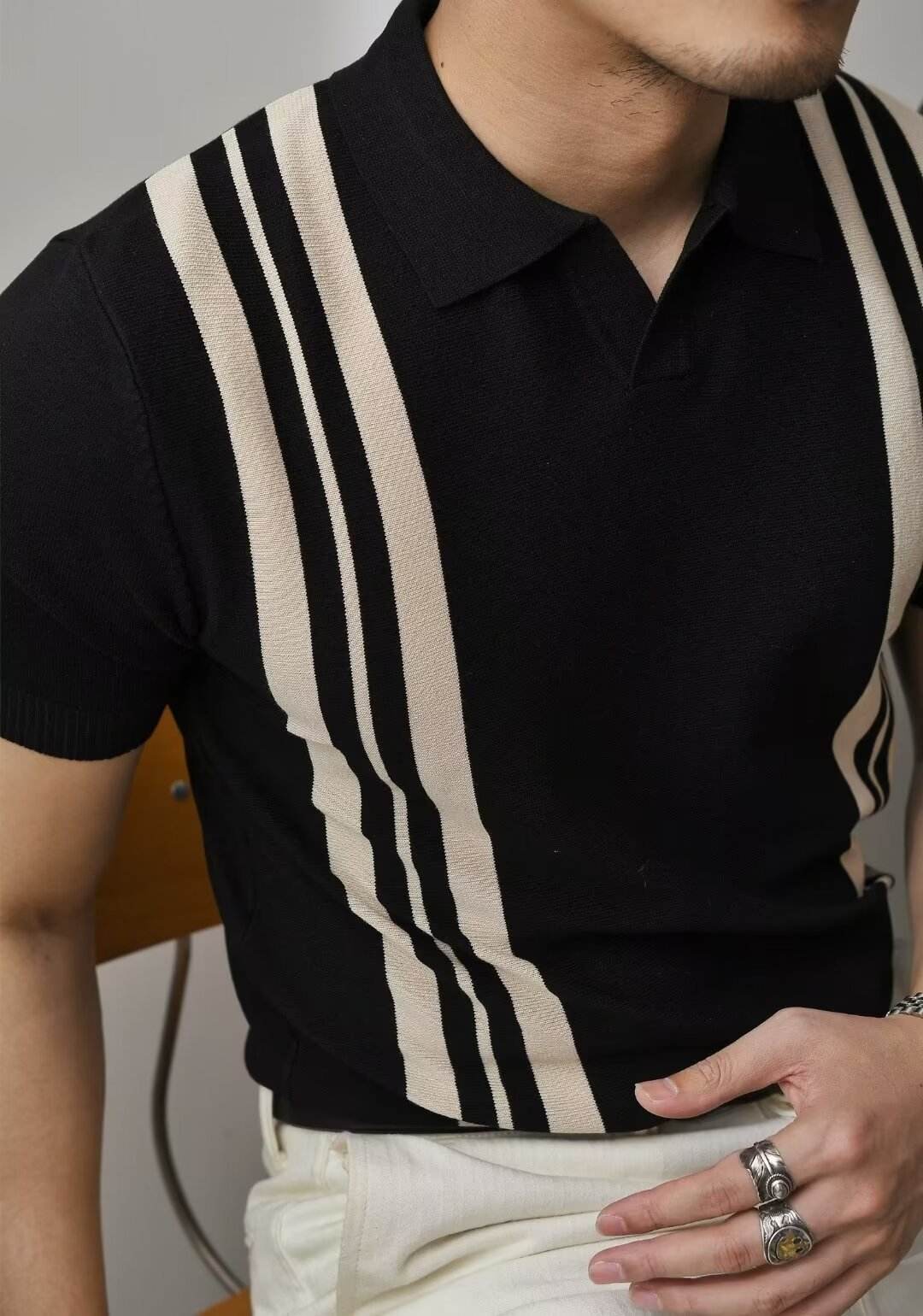 Fashion Casual Lapel Pure Color Polo Shirt Casual Knitted Short-Sleeved Men's Summer New Breathable Trendy Men's T-Shirt - Price Value Store