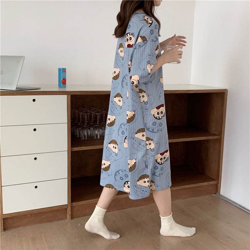Women's Summer Cartoon Short Sleeve Pajama Dress - Loose Comfortable Home Wear - Price Value Store