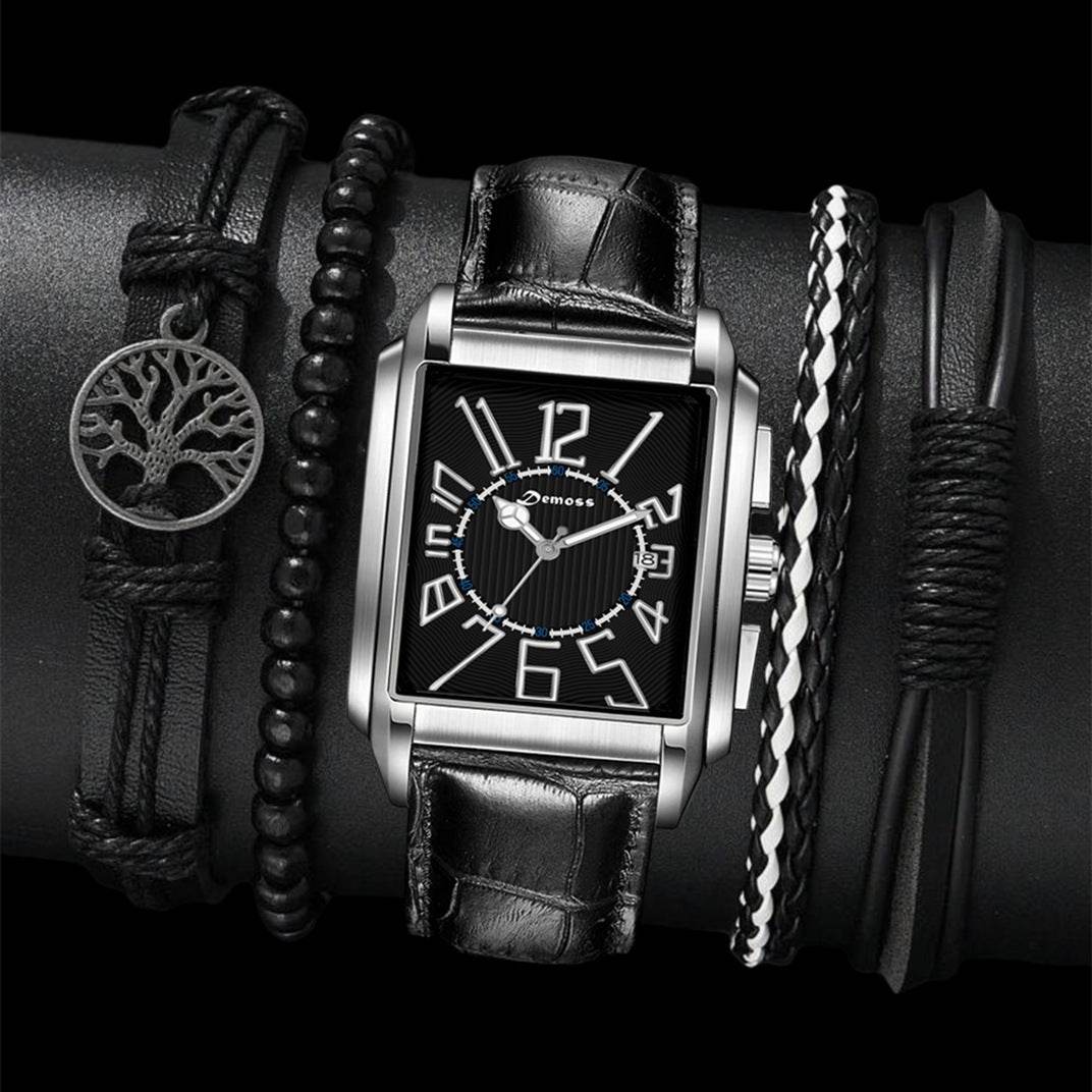 Fashion Men's Square Quartz Watch with Bracelet Set - Price Value Store