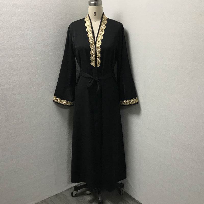 Elegant Embroidered Abaya Dress with Lace Details - Price Value Store