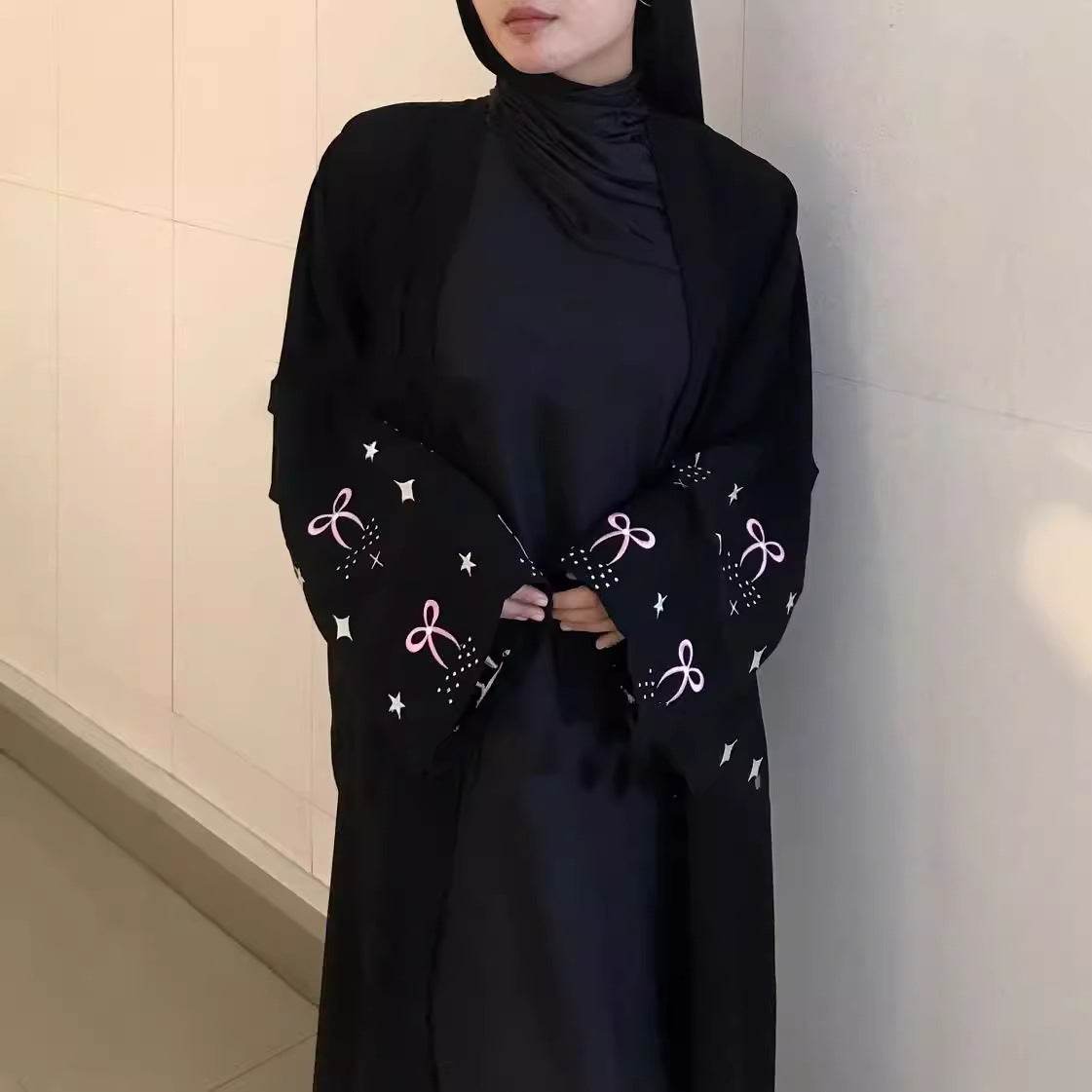 Embroidered and diamond-encrusted long robe - Price Value Store