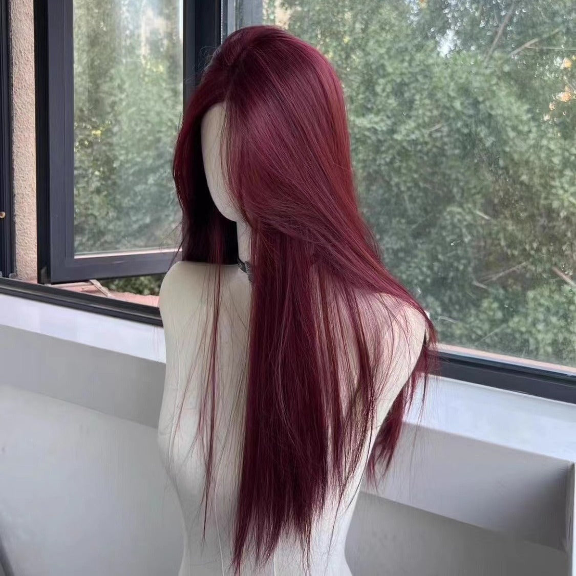 Red Mid-length Straight Hair Full Head Wig