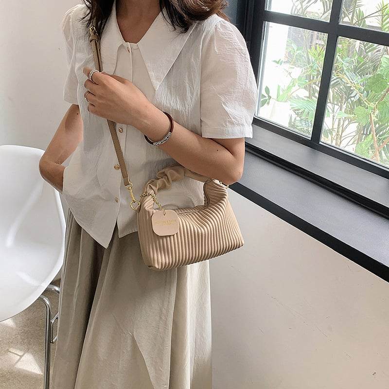 Textured vertical stripe handbag 2025 new niche design shoulder messenger bag foreign style all-match bag women's wholesale - Price Value Store
