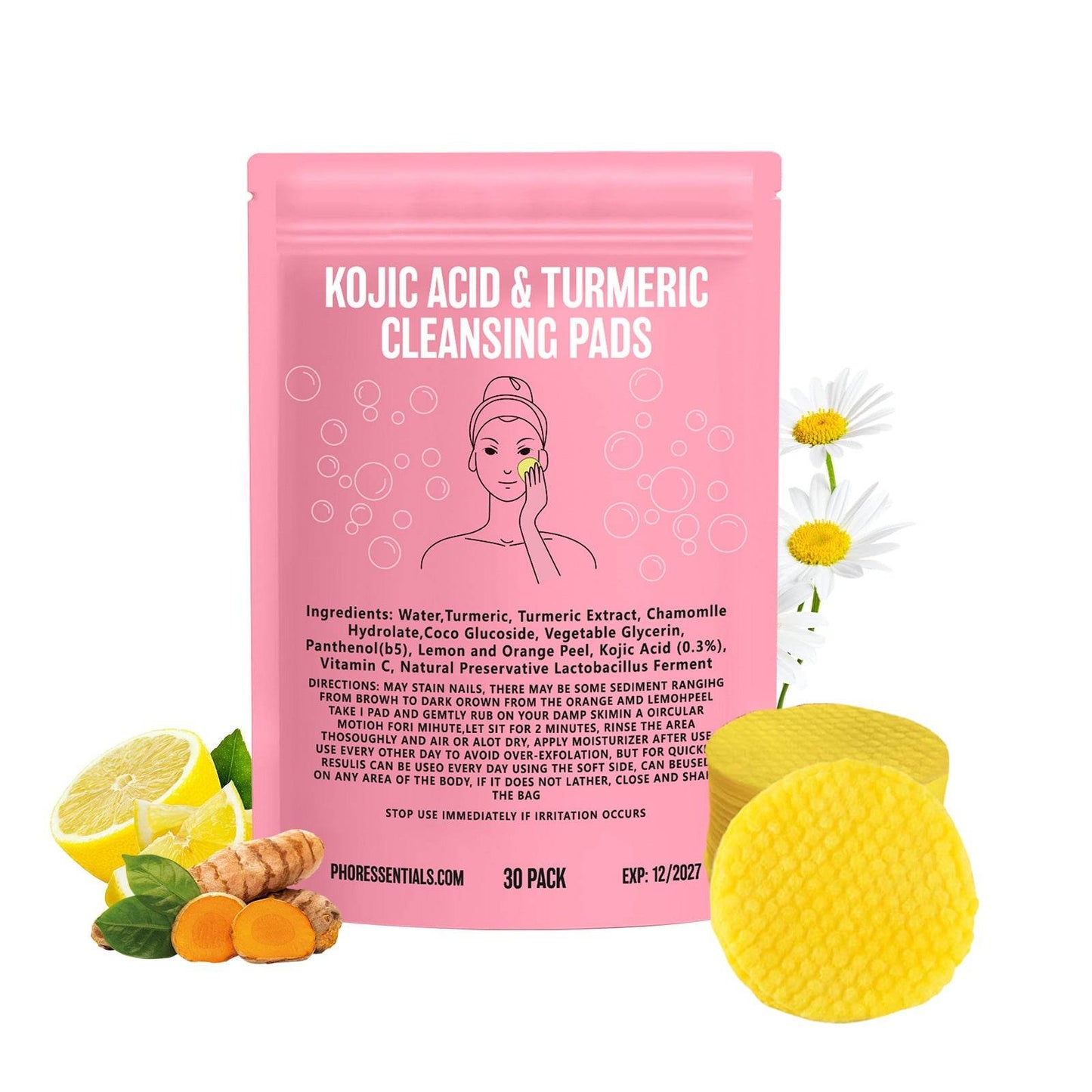 Kojic Acid Cleansing Pore Gentle Not Tight Daily Skin Care Moisturizing and Brightening Facial Turmeric Cleansing Pad - Price Value Store