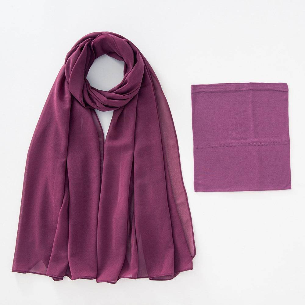 Modal Elastic Bucket Cap with Pearl Chiffon Scarf Set - Price Value Store