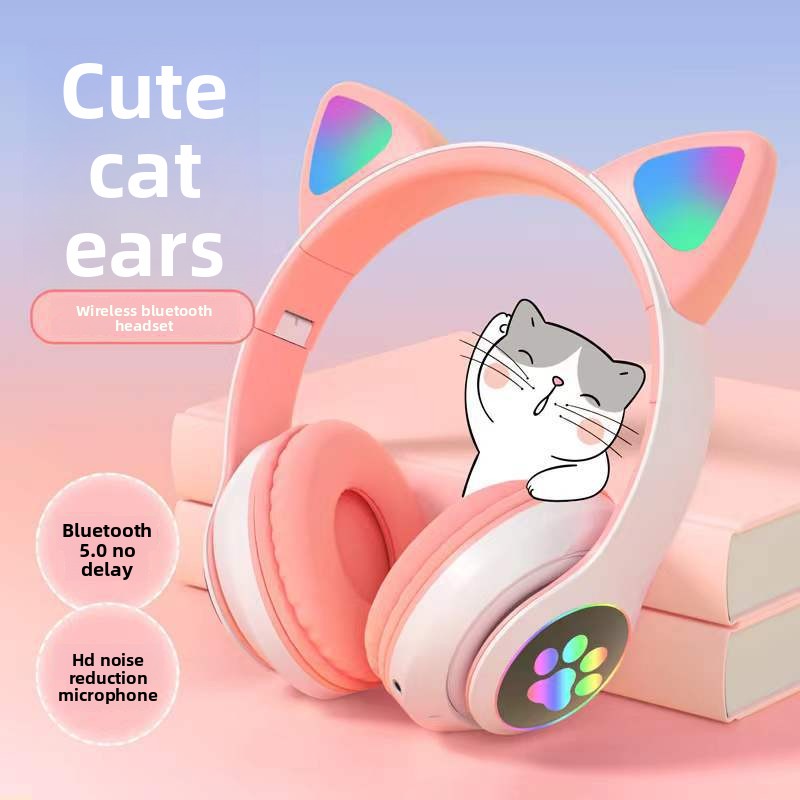 Cat Ear Bluetooth Headset with Luminous Foldable Design