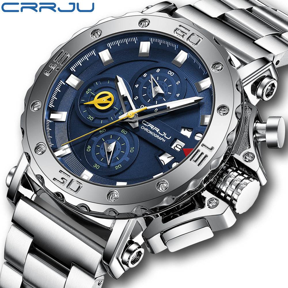 Men's Stainless Steel Quartz Watch with Oversized Dial - Price Value Store