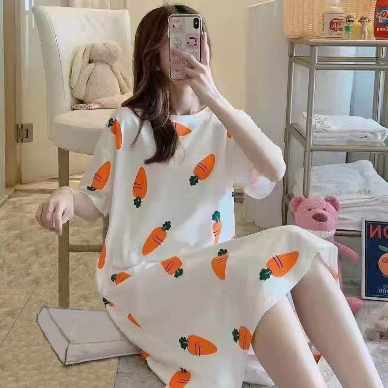Women's Summer Cartoon Short Sleeve Pajama Dress - Loose Comfortable Home Wear - Price Value Store