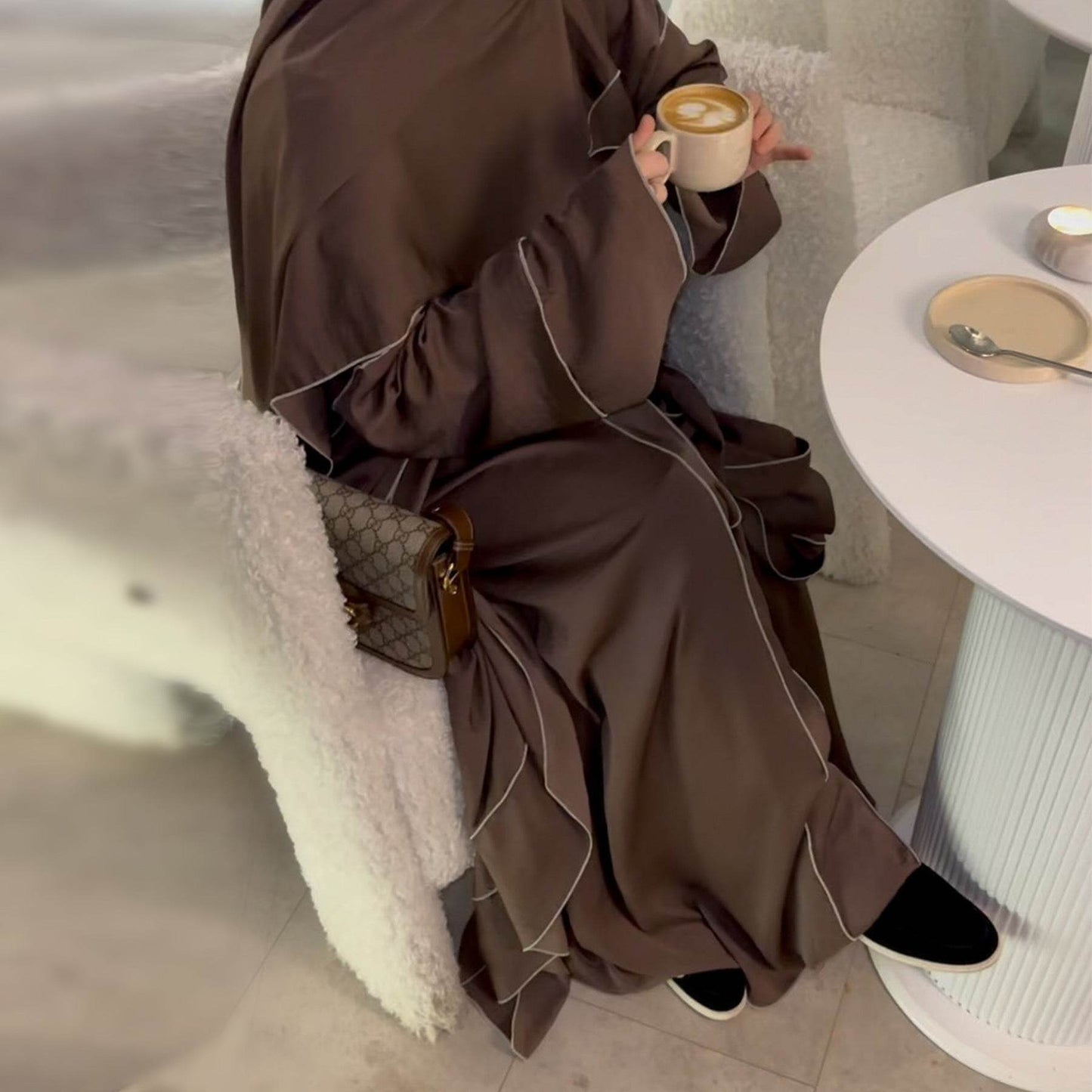 Dubai Solid Color Hook-Edge Cardigan with dress - Price Value Store