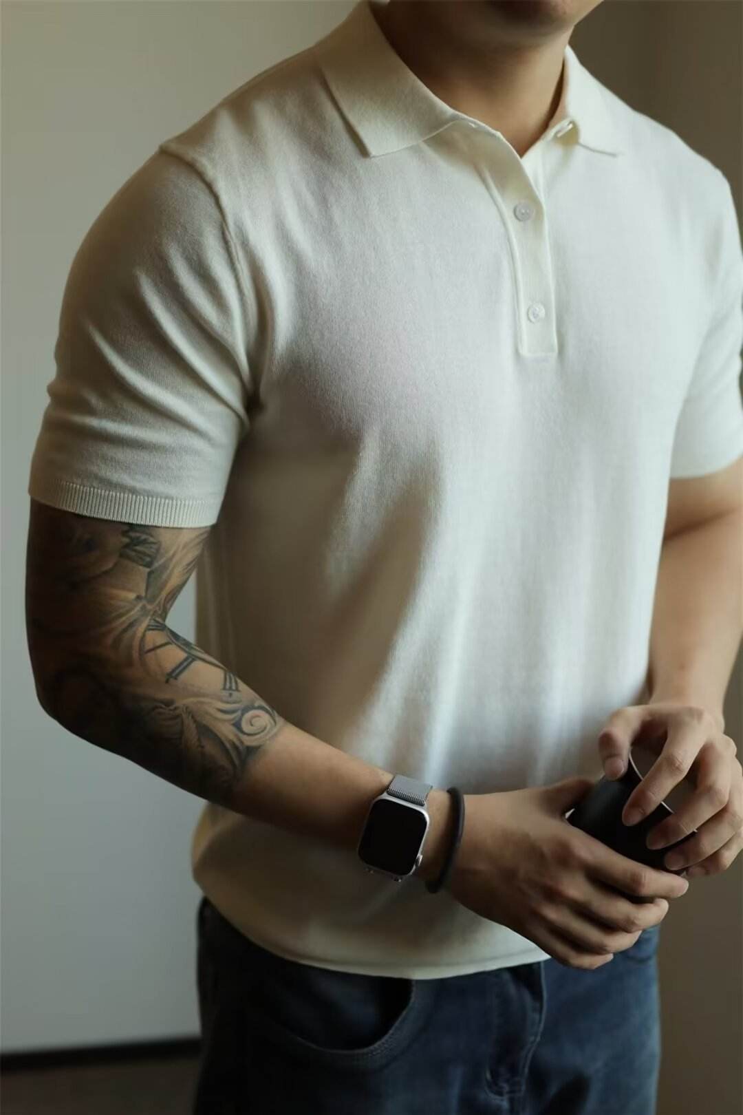 Fashion Casual Lapel Pure Color Polo Shirt Casual Knitted Short-Sleeved Men's Summer New Breathable Trendy Men's T-Shirt - Price Value Store