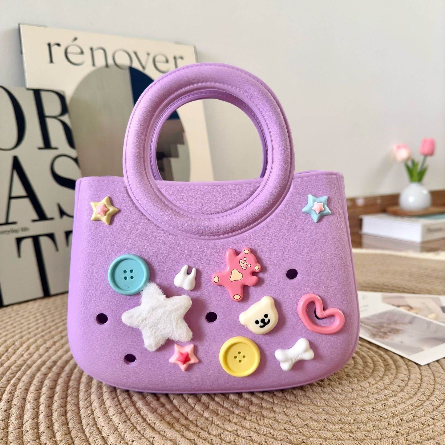 Mini EVA Beach Square Shell Handbag with DIY Hole Pattern - Price Value Store