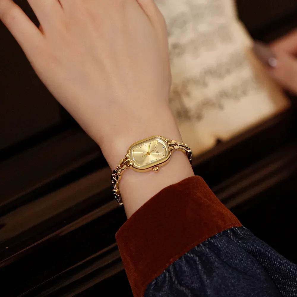 Space-Time Corridor mid-Ancient bracelet watch small retro small gold watch Oval light luxury artistic fashion quartz watch - Price Value Store