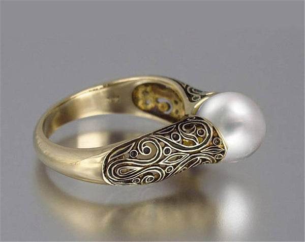 Vintage Pearl Inlaid Ring with 14k Gold Plating - Price Value Store