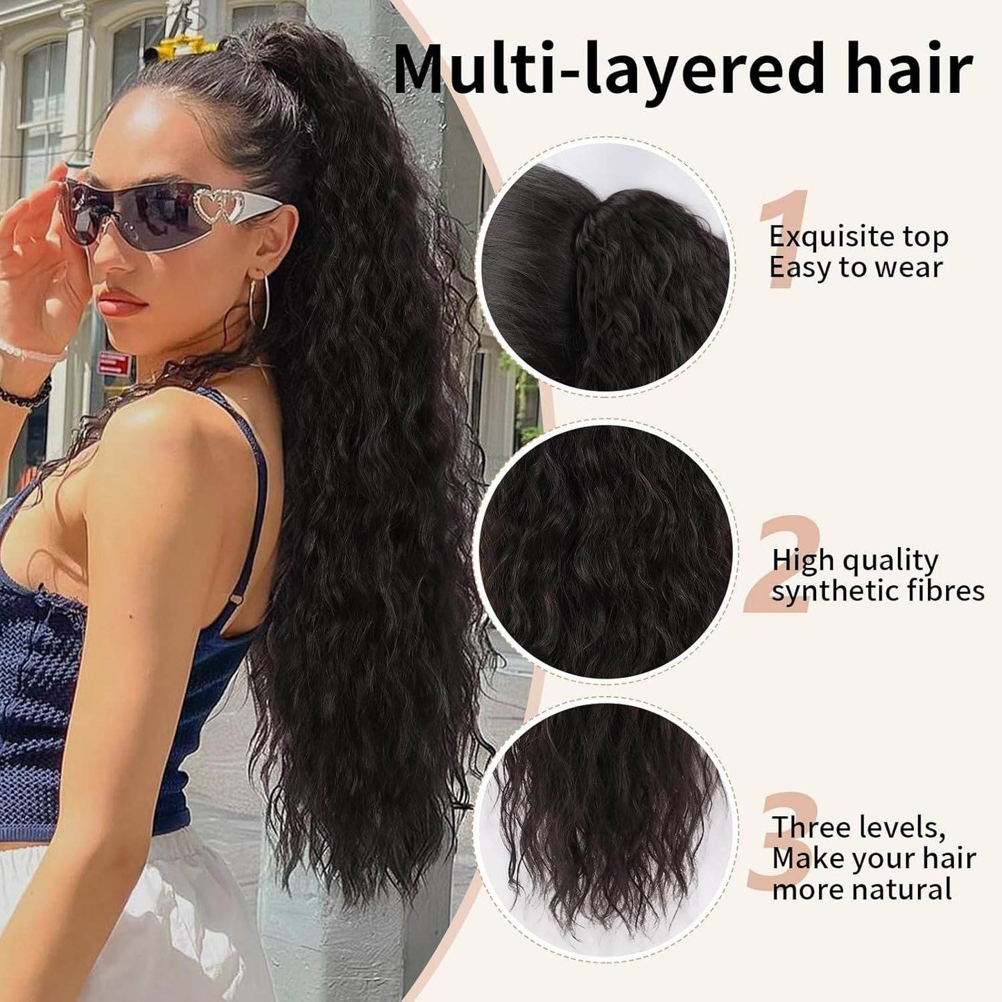 Xuchang wig grab clip ponytail corn perm long curly hair fluffy long curly hair ponytail Amazon cross-border wig - Price Value Store