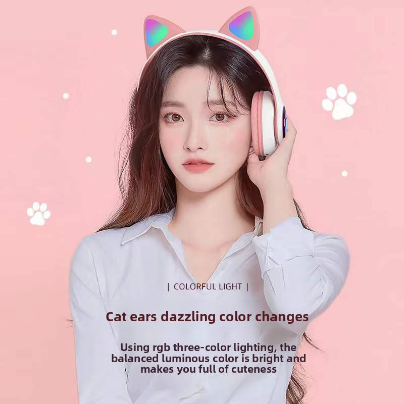 Cat Ear Bluetooth Headset with Luminous Foldable Design