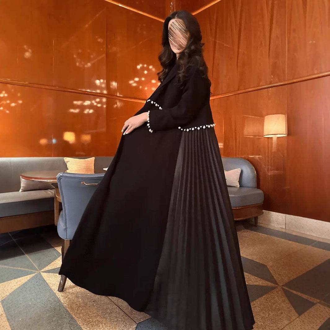 Black long robe with bead decorations and cardigan - Price Value Store