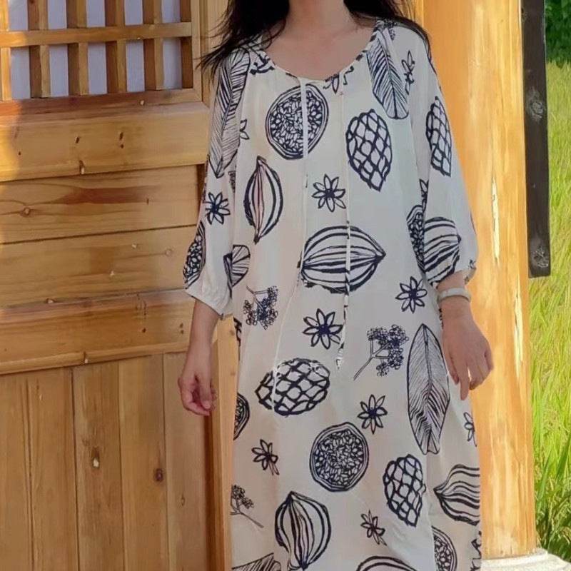 Women's Summer Cotton Silk Nightgown Dress with Belt, Korean Style - Price Value Store