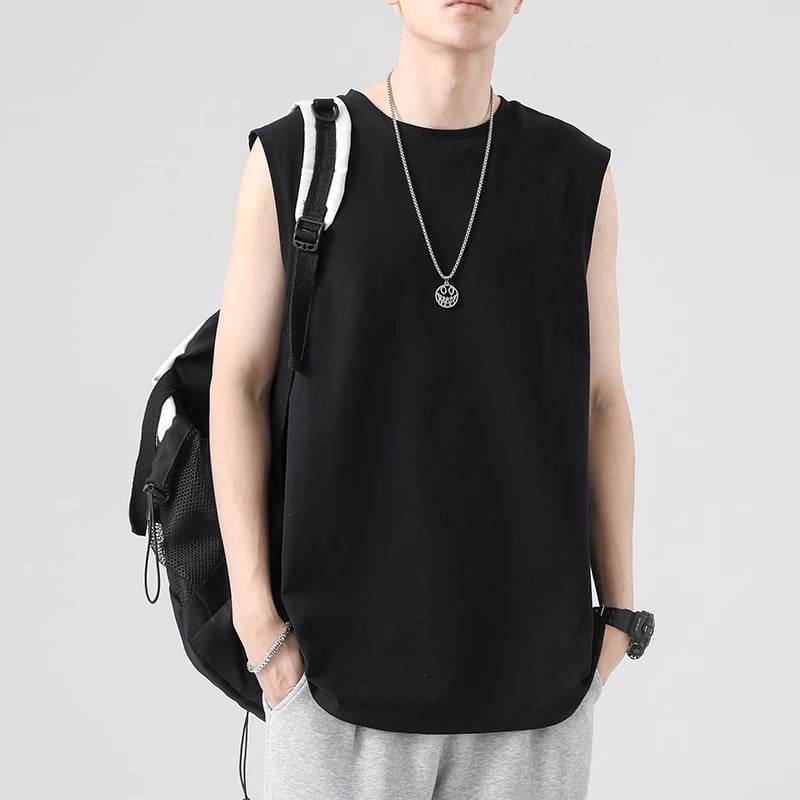 White vest men's spring youth basic loose Hong Kong style sleeveless T-shirt plus size casual bottoming shirt - Price Value Store