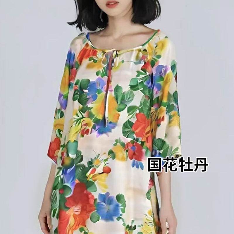 Women's Summer Cotton Silk Nightgown Dress with Belt, Korean Style - Price Value Store