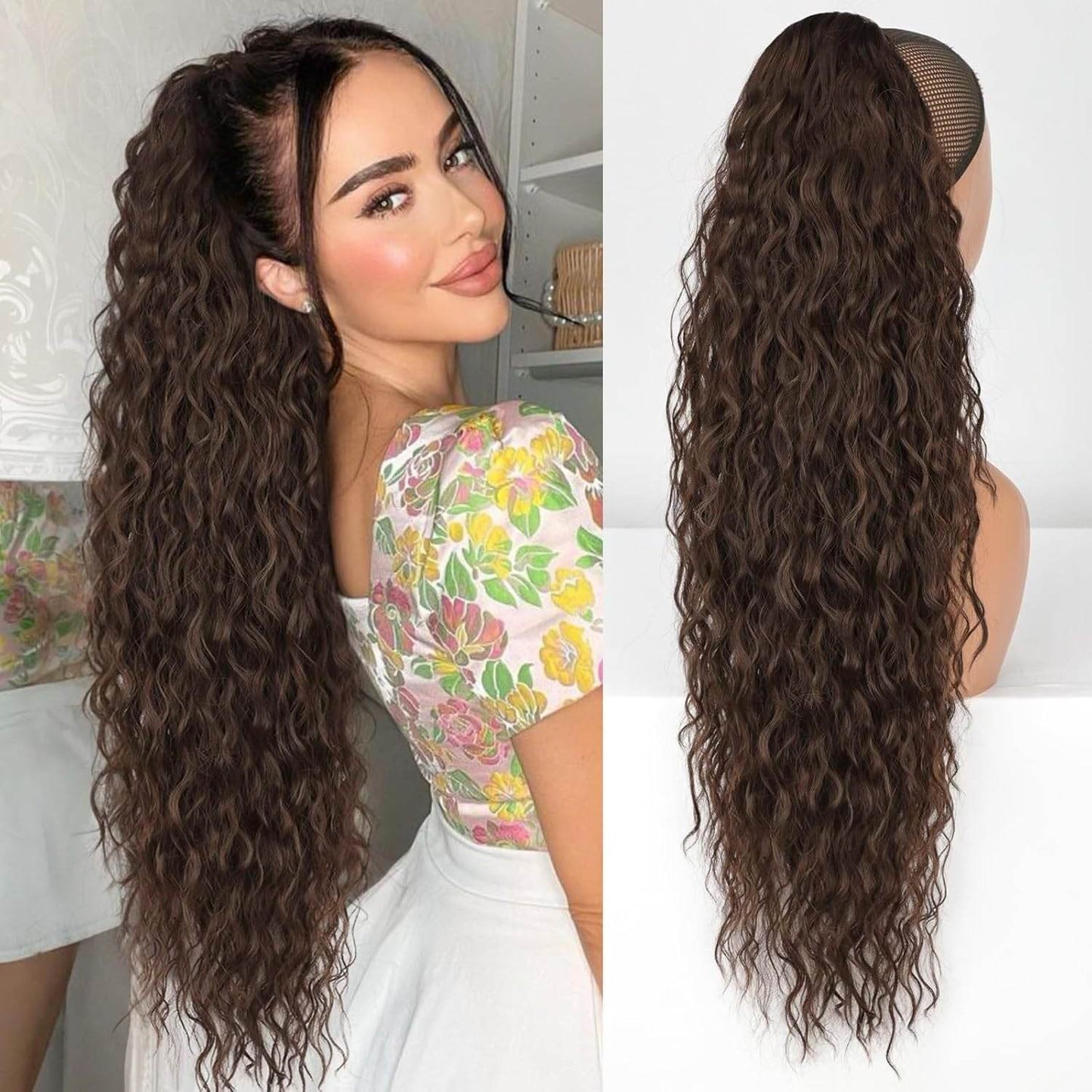 Xuchang wig grab clip ponytail corn perm long curly hair fluffy long curly hair ponytail Amazon cross-border wig - Price Value Store