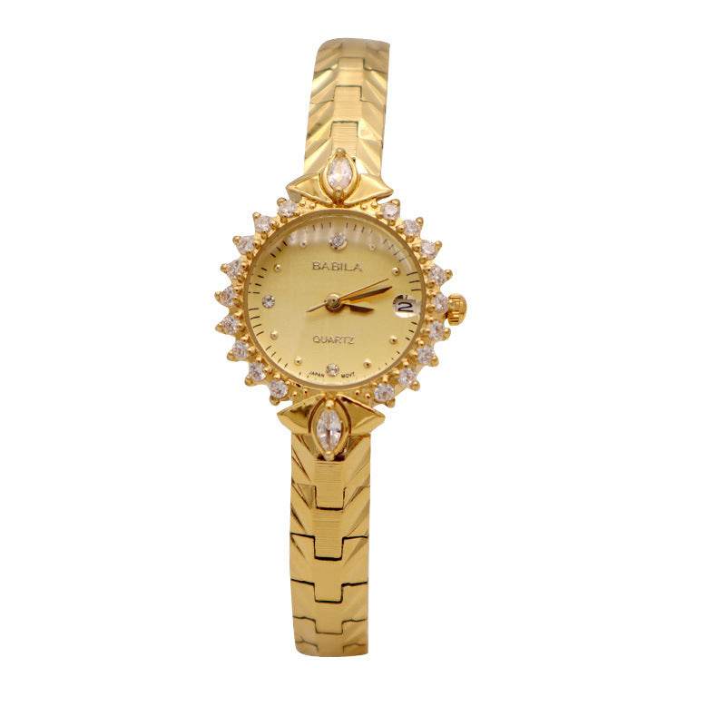Diamond-encrusted relief bracelet, elegant quartz small gold watch - Price Value Store
